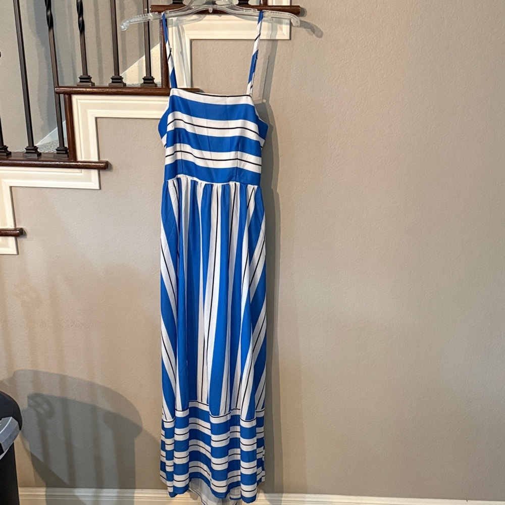 Blue and White Striped Maxi Dress